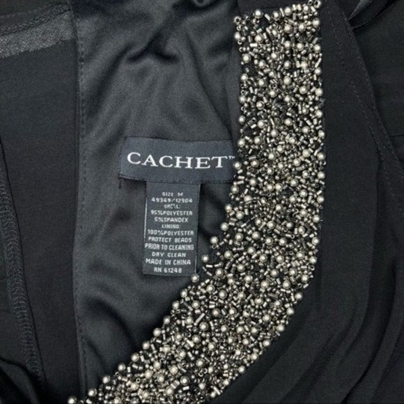 Cachet Black Beaded Neckline Open Back Formal Sheath Dress Medium - Picture 10 of 10